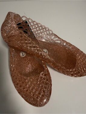 Glitter Jelly Flat Shoes - Rose Gold